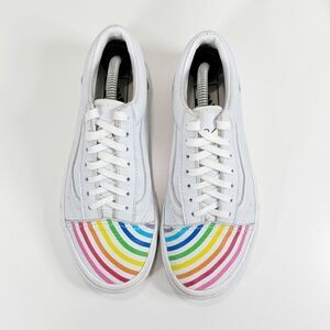 Vans Flour Shop Rainbow Leather Lace Up Sneaker Shoes White 4.5 Men 6 Women